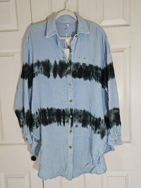 NWT Davi & Dani Double Gauze Tie-Dye Stripe Oversized Button Front Shirt
